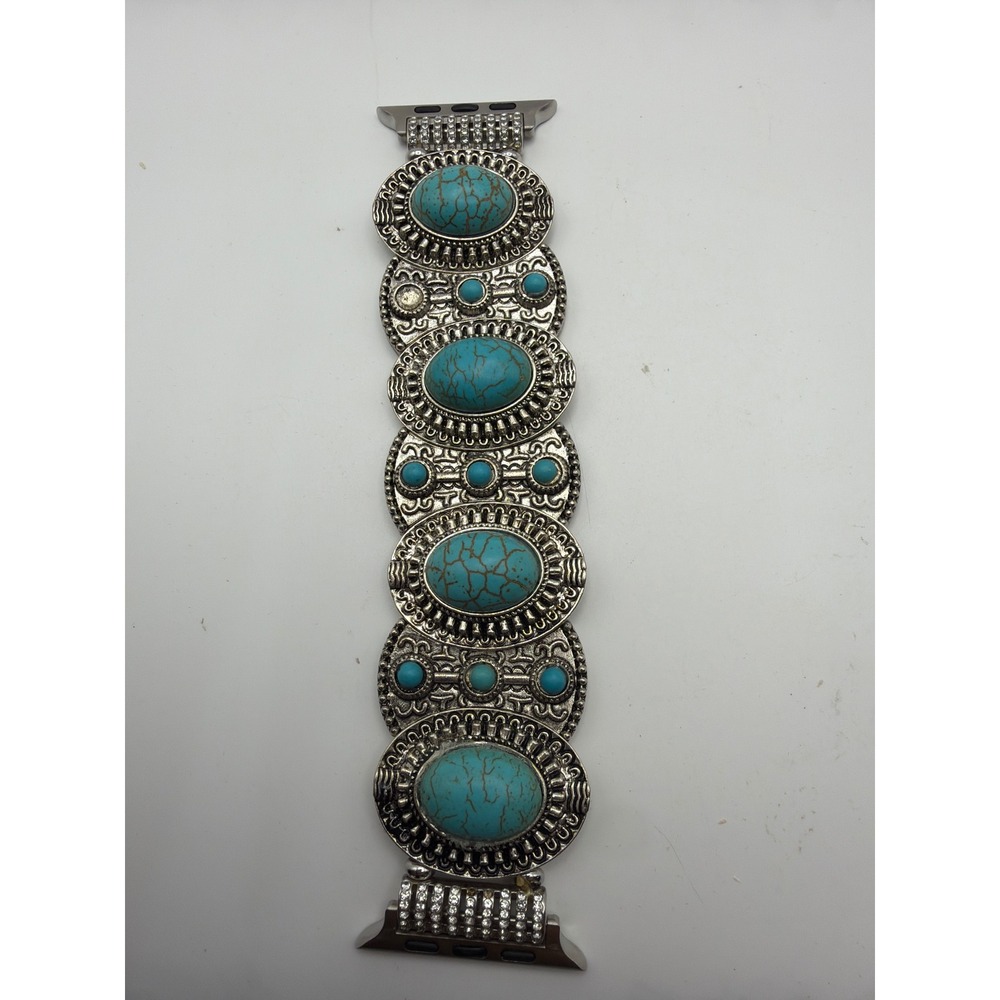 Western Turquoise Style Apple Watch Band Silver Tone Boho Rhinestone 38/40/41mm
